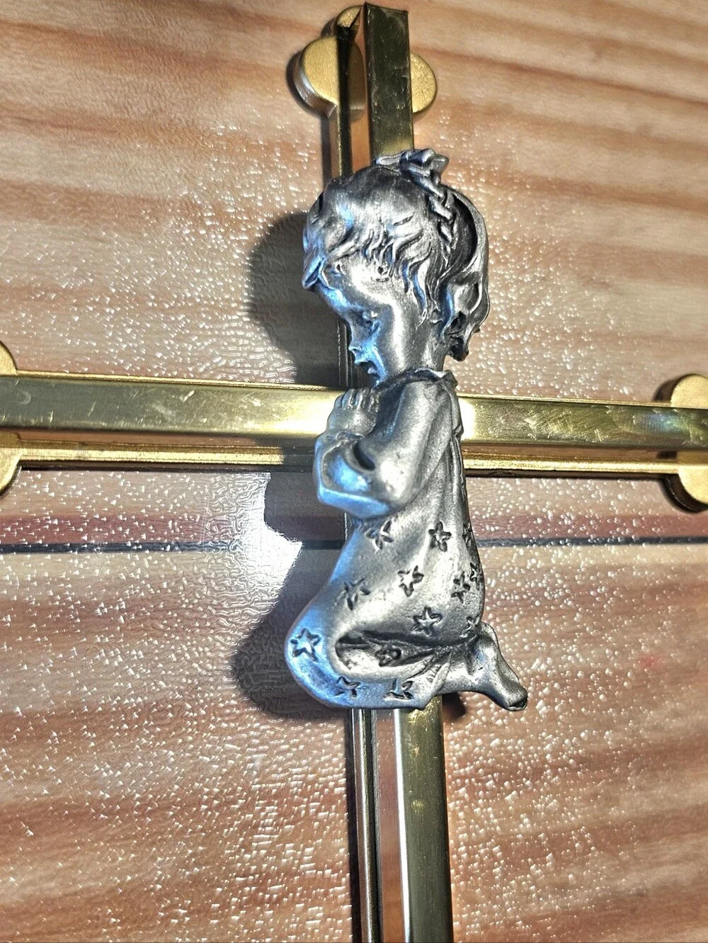 Gorham Gold Tone Wall Cross With Silver Praying Girl Religious Decor 5
